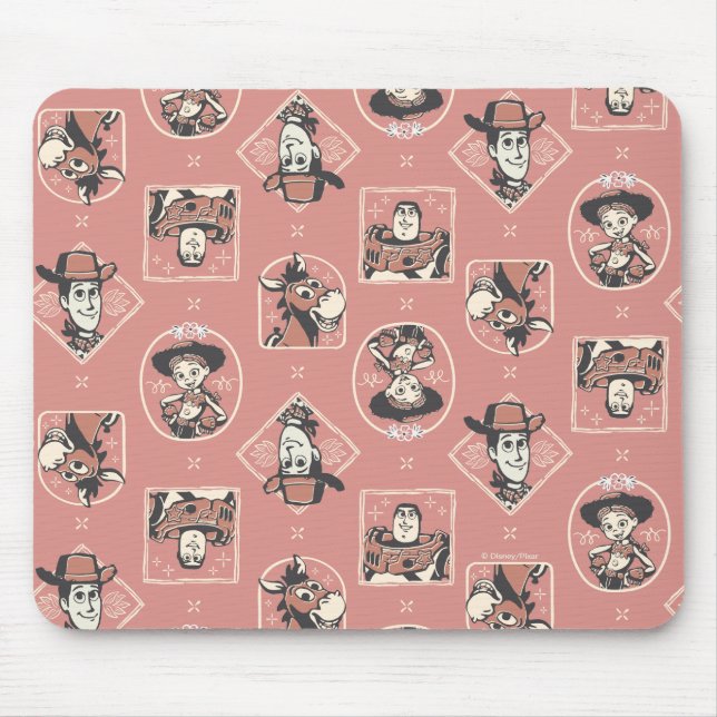 Toy Story Pink Western Cowboy Portrait Pattern Mouse Pad (Front)