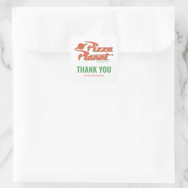 Toy Story | Pizza Planet Kids Birthday Thank You Square Sticker (Bag)