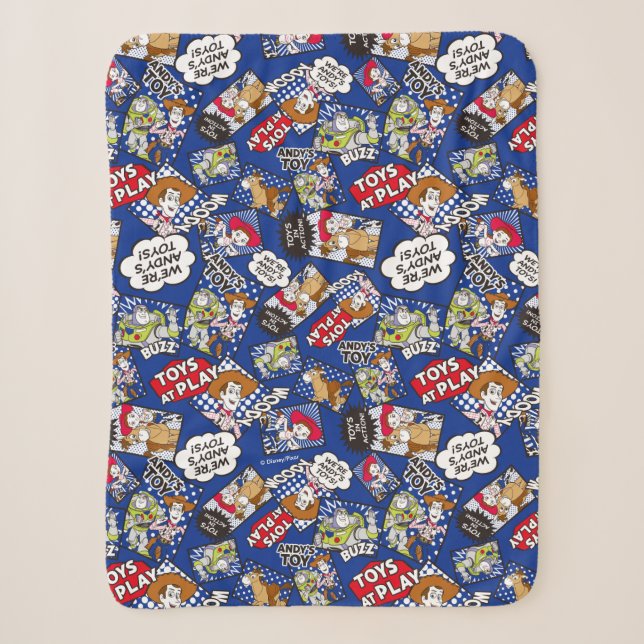 Toy Story | Toys at Play Comic Pattern Sherpa Blanket (Front)