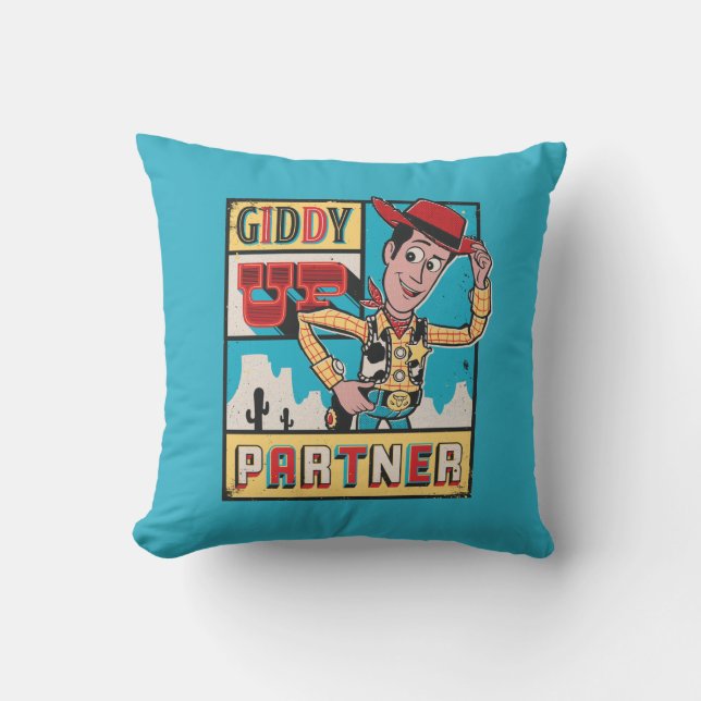 Toy Story - Vintage Woody Poster Throw Pillow (Front)