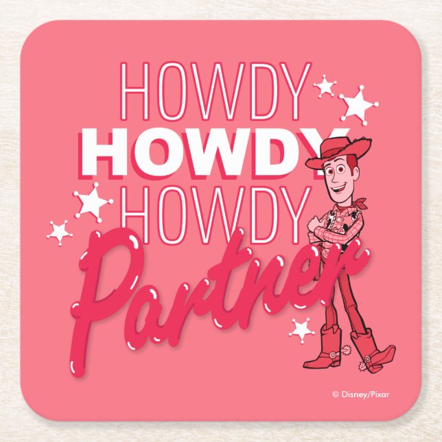 Toy Story | Woody "Howdy Howdy Howdy Partner" Square Paper Coaster (Front)