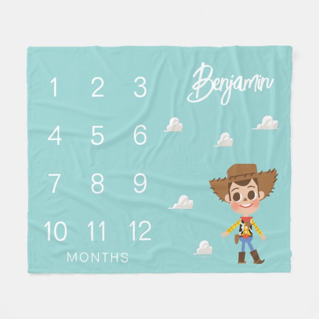 Toy Story's Woody Baby Monthly Milestone Fleece Blanket (Front (Horizontal))
