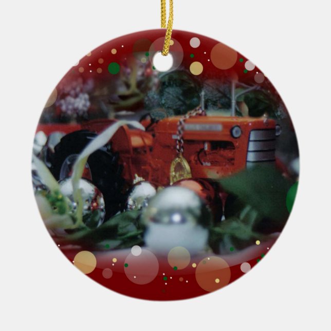toy tractors for christmas 4 ceramic ornament (Front)