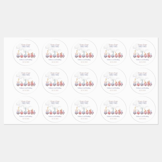 Toy Train All Aboard Birthday invite, Zoo Animals (Sheet)