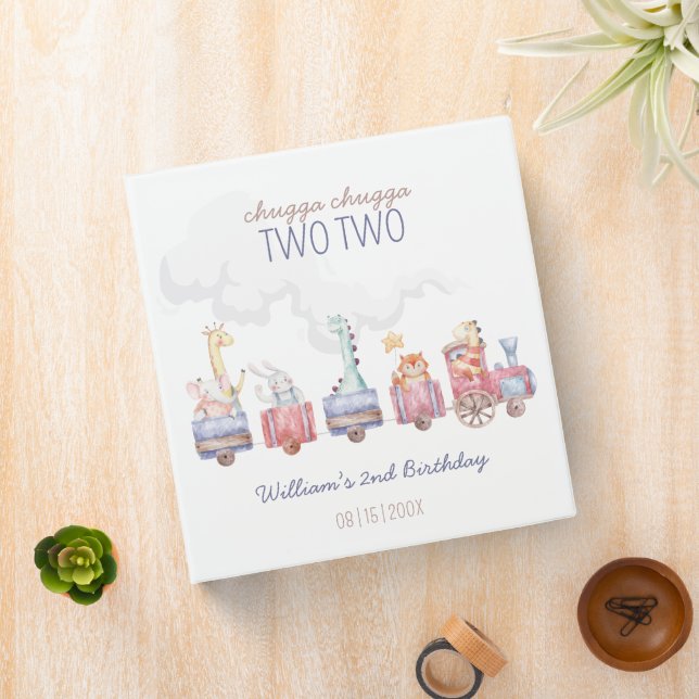 Toy Train All Aboard Birthday invite, Zoo Animals Binder (In Situ)