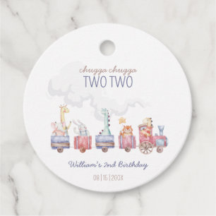 Toy Train All Aboard Birthday invite, Zoo Animals Favour Tags