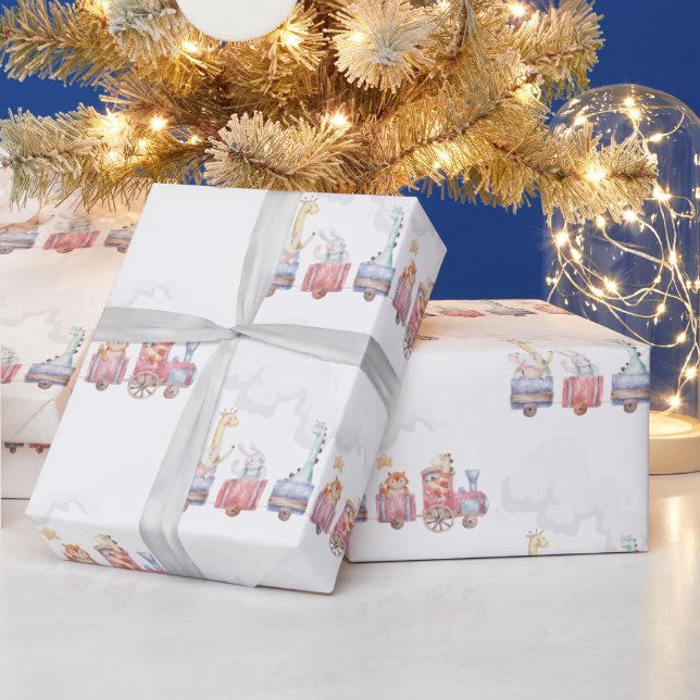 Toy Train All Aboard Birthday invite, Zoo Animals Wrapping Paper (Holidays)