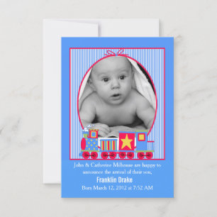 Toy Train Baby Boys Carte photo Faire-part de nais