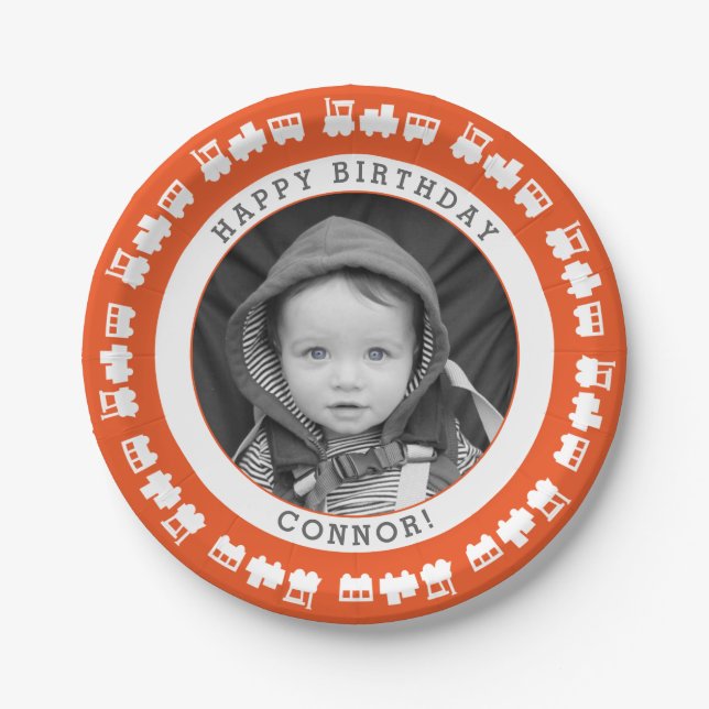 Toy Train Baby Photo Paper Plate (Front)