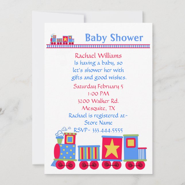 Toy Train Baby Shower Invitation (Front)