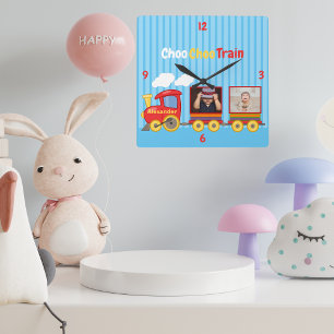 Toy train birthday boys personalized photo  square wall clock