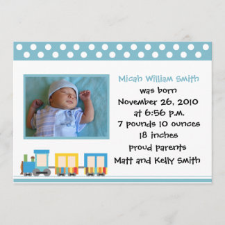Toy Train Blue Birth Announcement