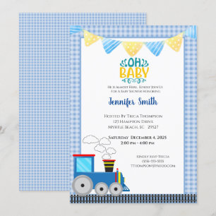Toy Train Boys Baby shower bleu Invitation