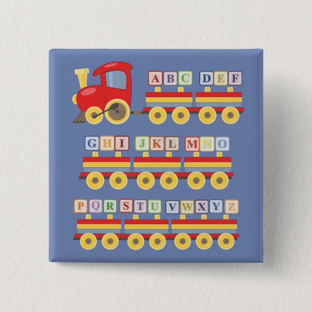 Toy Train Carrying Alphabet Blocks Kids 2 Inch Square Button (Front)