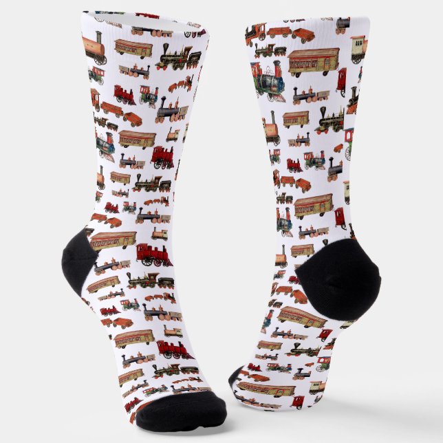 Toy Train Colorful Trains Pattern Socks (Angled)