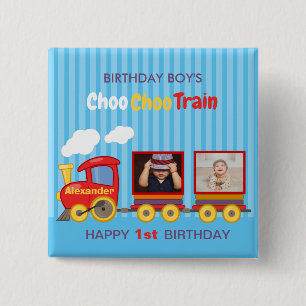 Toy Train Toddler Boy Birthday Blue 2 Inch Square Button