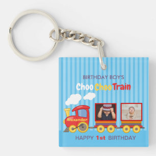 Toy Train Toddler Boy Birthday Blue Keychain