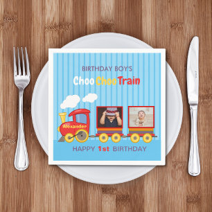 Toy Train Toddler Boy Birthday Blue Napkin
