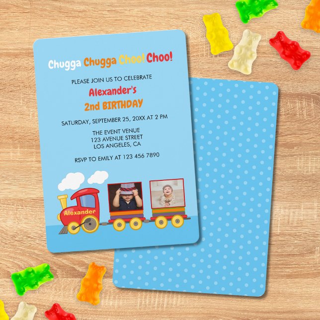 Toy Train Toddler Boys Birthday Blue  Invitation (Creator Uploaded)