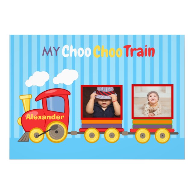 Toy Train Toddler Boys Birthday Blue Photo Print (Front)