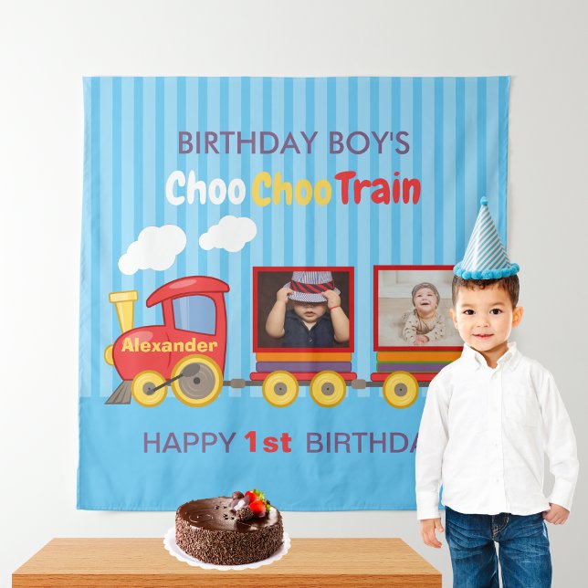 Toy Train Toddler Boys Birthday Blue Tapestry (Creator Uploaded)