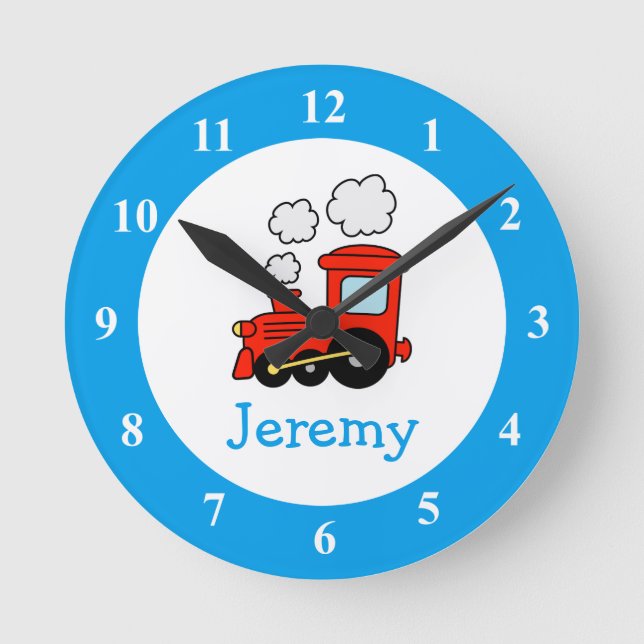 Toy train wall clock for kids bedroom or nursery (Front)