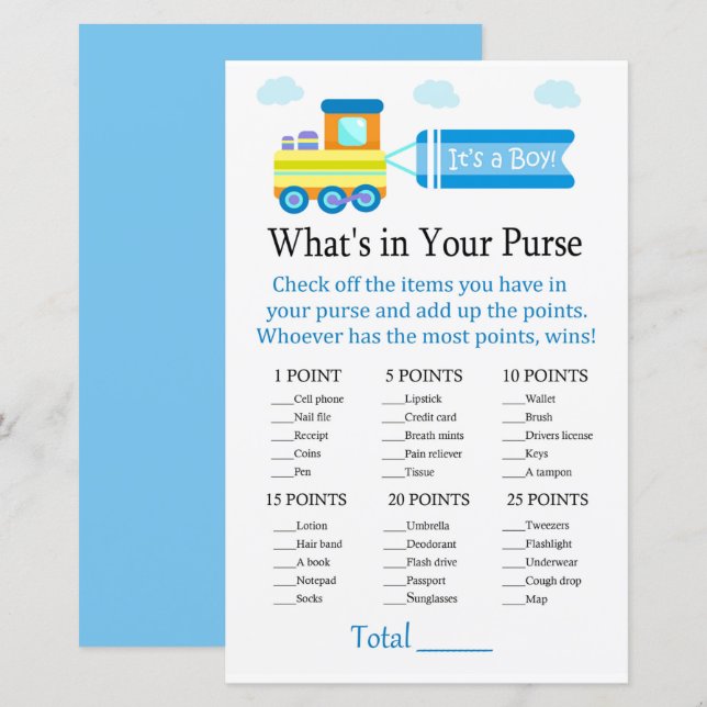 Toy Train What's in your purse game (Front/Back)