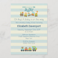 Toy Train with Cute Animals Baby Shower Invite