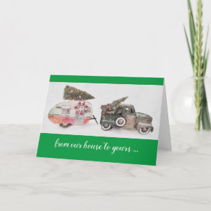 toy truck travel trailer Christmas on green  Card