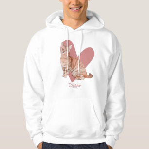 Toyger Cat Watercolor Kitty Pink Heart Hoodie