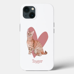 Toyger Cat Watercolor Kitty Pink Heart iPhone 13 Case