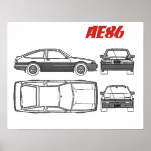 toyota corolla ae86 blue print poster