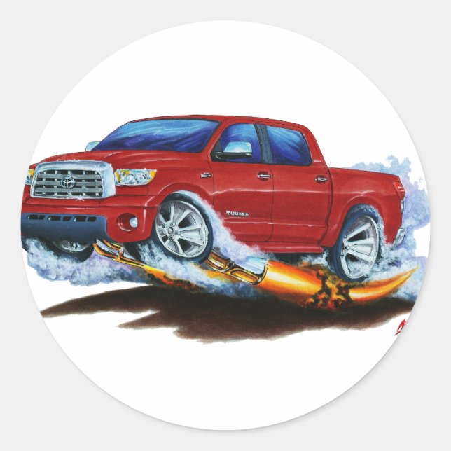 Toyota Tundra Crewmax Red Truck Classic Round Sticker (Front)