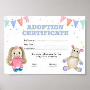Toys adopt a pet certificate poster