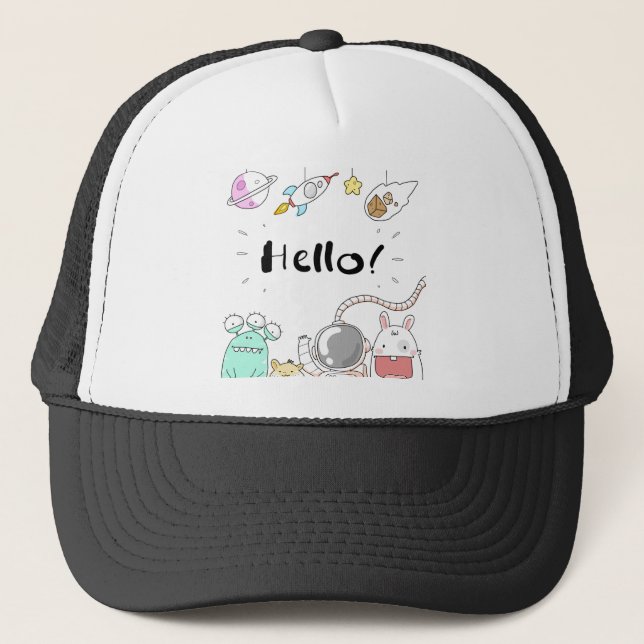 Toys Astronaut Rocket Planet Galaxy Alien Monster. Trucker Hat (Front)
