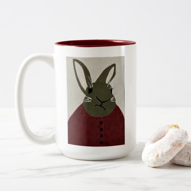 TPII "That book is overdue" bunny librarian Two-Tone Coffee Mug (With Donut)