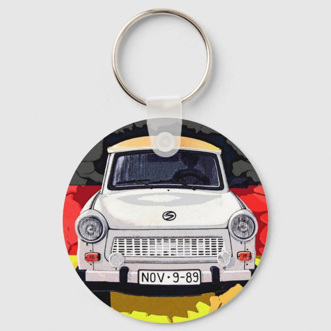Trabant Car and German Flag, Berlin Wall Keychain (Front)
