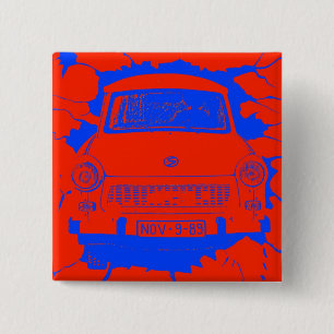 Trabant Car and Red/Blue Berlin Wall 2 Inch Square Button