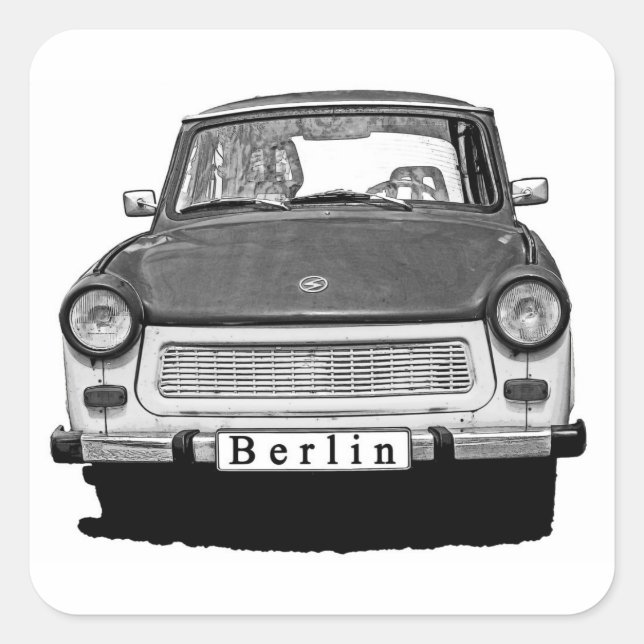 Trabant Car Front, Black and White,  Berlin Square Sticker (Front)