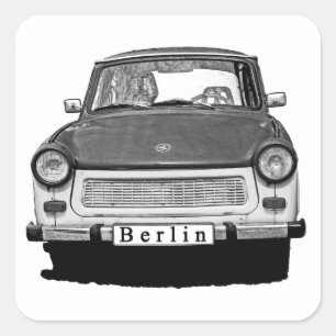 Trabant Car Front, Black and White,  Berlin Square Sticker
