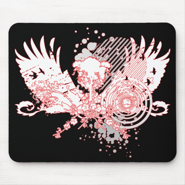 traced tree. red & white. mouse pad (Front)