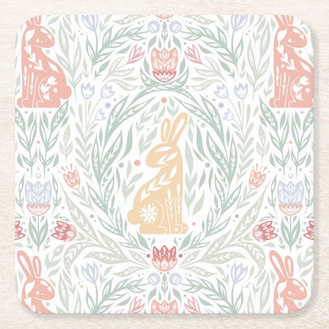 Tracery Easter Square Paper Coaster (Front)