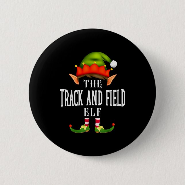 Track And Field Elf Group Funny Christmas Pajama P 2 Inch Round Button (Front)