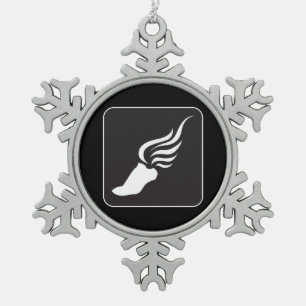 Track and Field Icon Snowflake Pewter Christmas Ornament