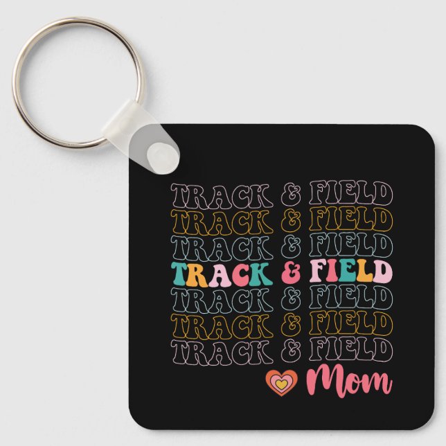 Track And Field Mom Groovy Running Mother’s Day Keychain (Front)