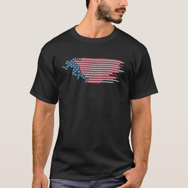 Track and Field Running USA American Flag Marathon T-Shirt (Front)