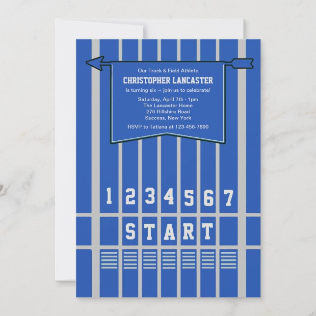 Track and Field Start Line Blue Invitation (Front)