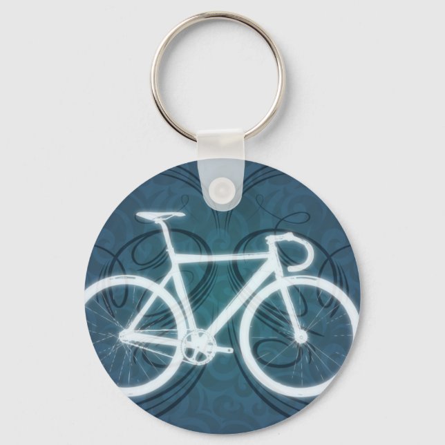 Track Bike - blue tattoo style Keychain (Front)