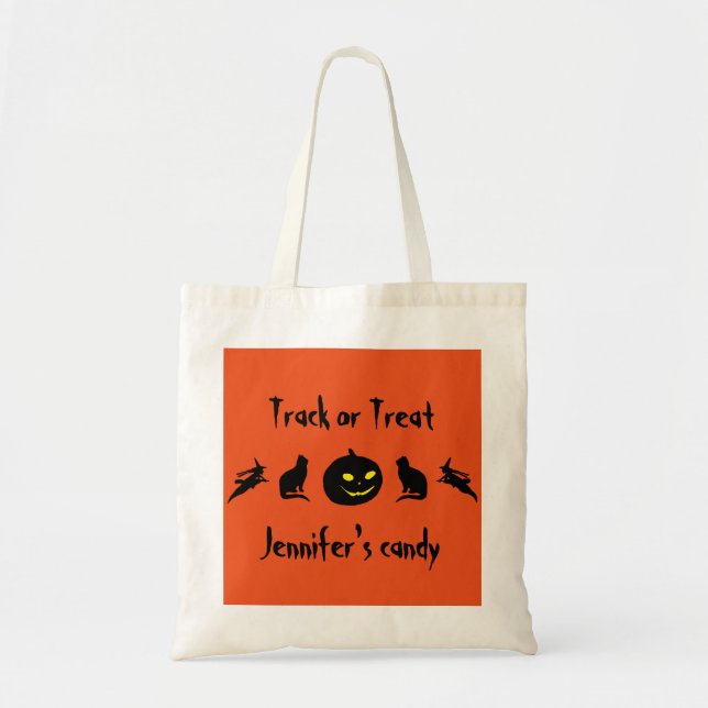 Track or Treat Skull Spider Personalized Halloween Tote Bag (Front)
