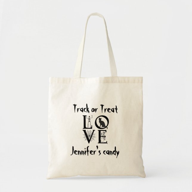 Track or Treat Skull Spider Personalized Halloween Tote Bag (Front)